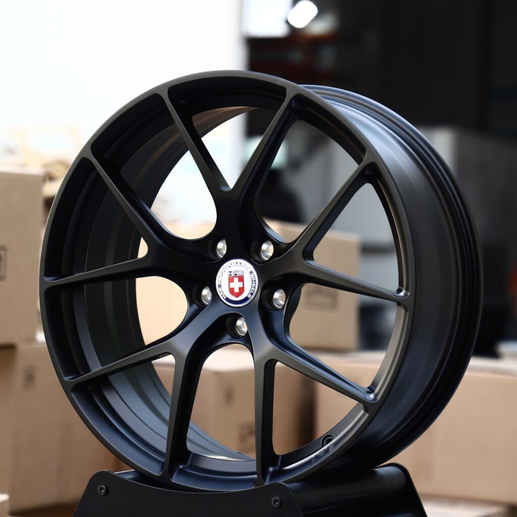 Audi Q7 wheels – Satin Black 5 Y-Spoke (HRE-Style), angled view