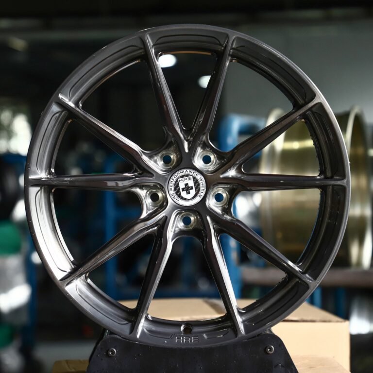 Tesla Model 3 wheels – Transparent Black Brushed 10-Spoke (HRE-Style), front view
