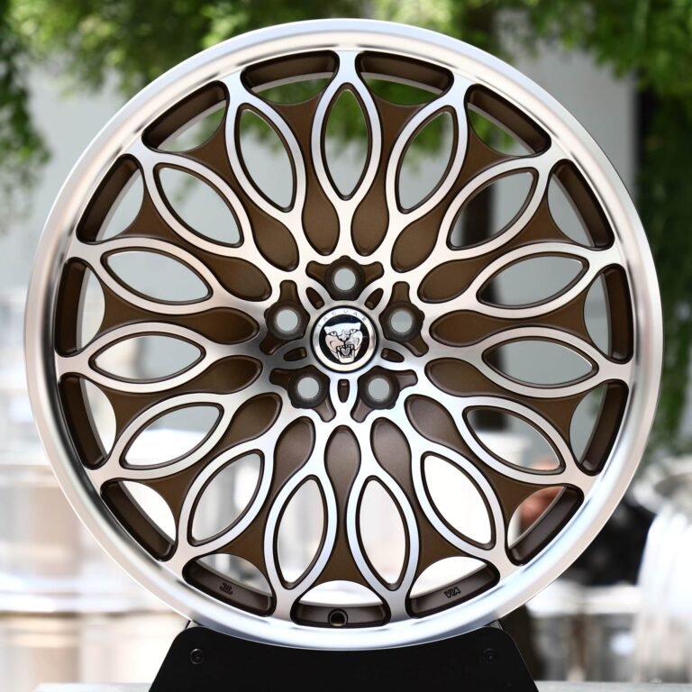 Jaguar F-Type wheels – Bronze Machined Petal Mesh Polished Lip (Jaguar OEM-Style), front view
