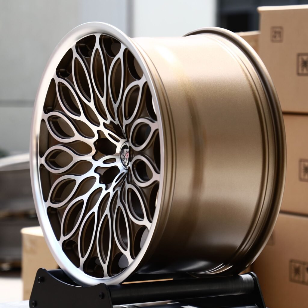 5x108 wheels – Bronze Machined Petal Mesh Polished Lip (Jaguar OEM-Style), side view