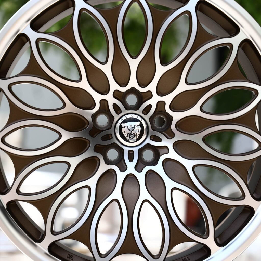 Jaguar XE wheels – Bronze Machined Petal Mesh Polished Lip (Jaguar OEM-Style), lip and barrel detail