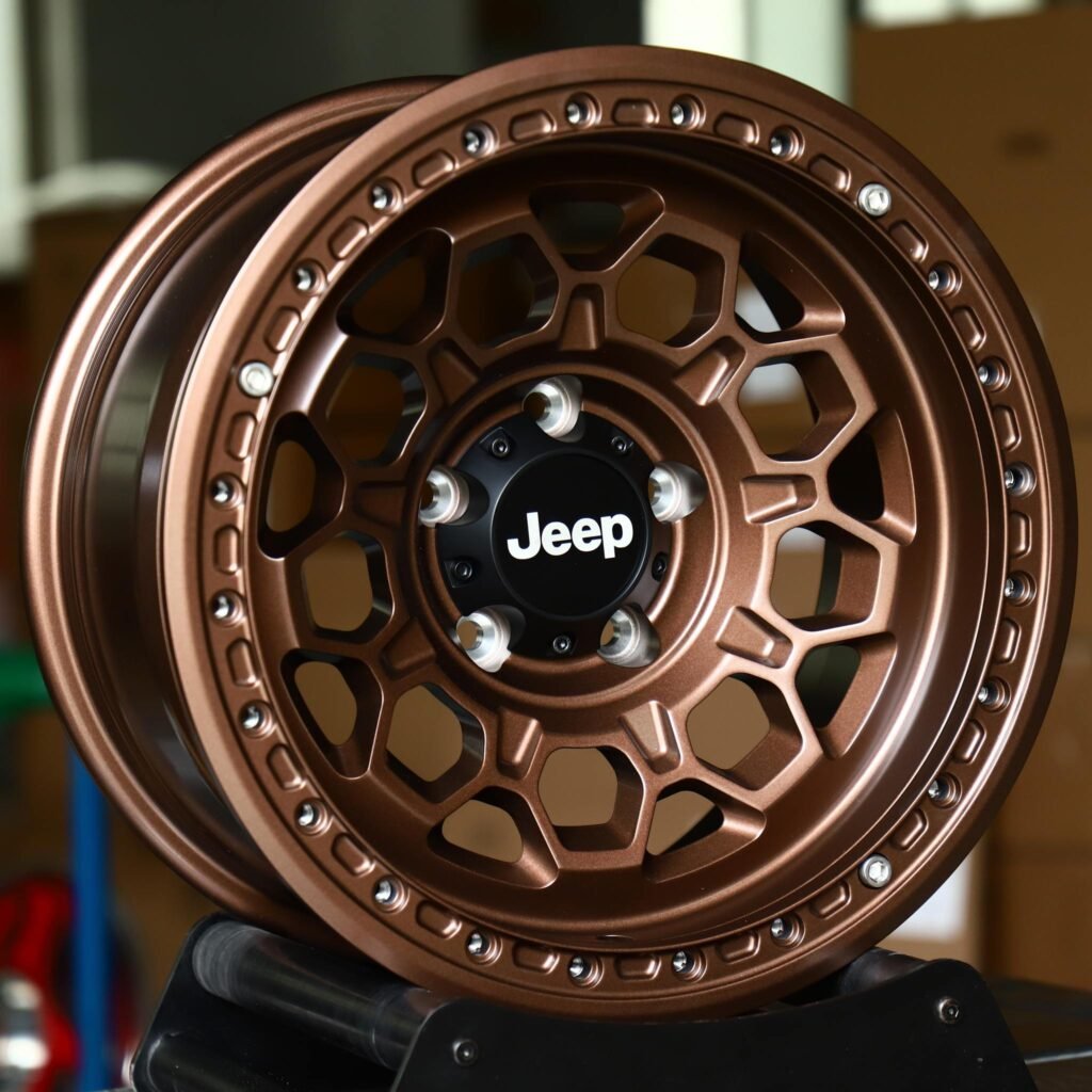 Jeep Wrangler wheels – Bronze Hex-Window Bolt Ring Beadlock (Jeep OEM-Style), angled view