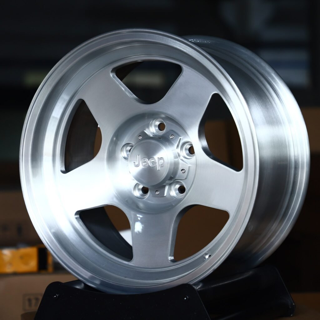 Jeep Gladiator wheels – Brushed Silver 5-Spoke Dish (Jeep OEM-Style), angled view