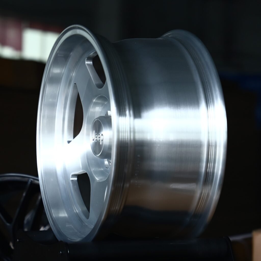 5x127 wheels – Brushed Silver 5-Spoke Dish (Jeep OEM-Style), side view