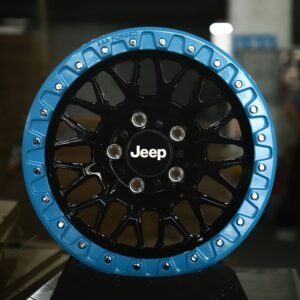 Jeep OEM-Style Gloss Black Mesh Blue Bolted Ring Beadlock Off-Road Forged Wheels – Jeep Wrangler Fitment (5-Lug)