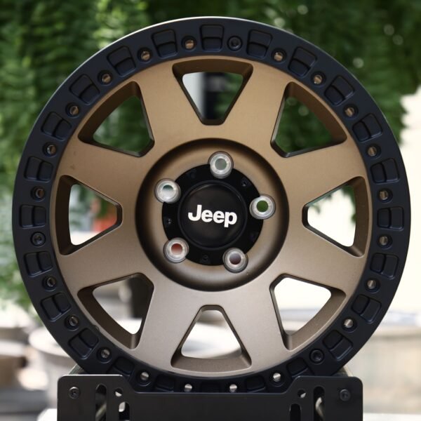 Jeep Wrangler JL wheels – Matte Bronze 7-Spoke Beadlock (Jeep OEM-Style), front view