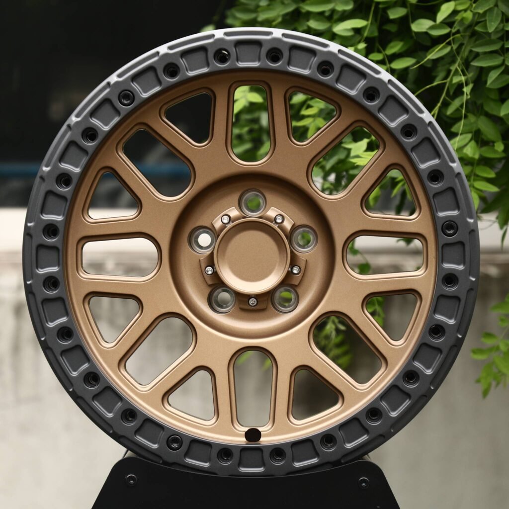 Jeep Wrangler wheels – Matte Bronze 10-Spoke Gunmetal-Ring Beadlock, front view