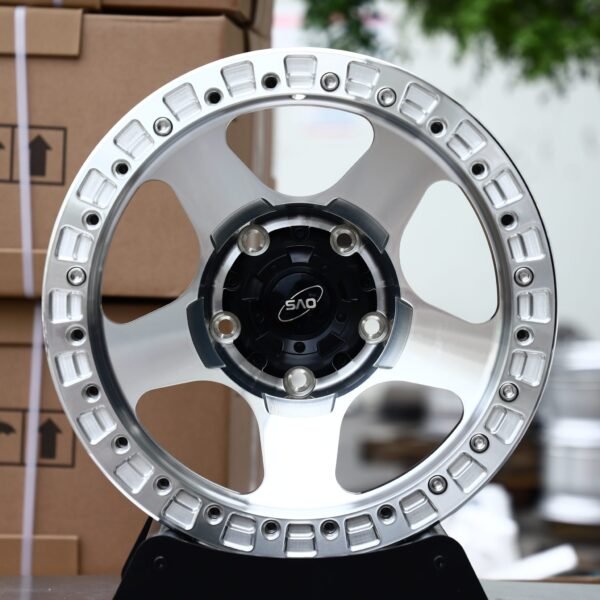 Jeep Wrangler wheels – Machined Silver 5-Spoke Black Centre, front view
