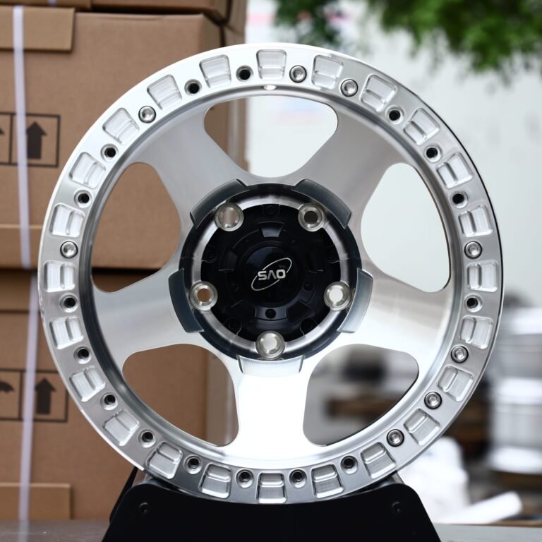 Jeep Wrangler wheels – Machined Silver 5-Spoke Black Centre, front view