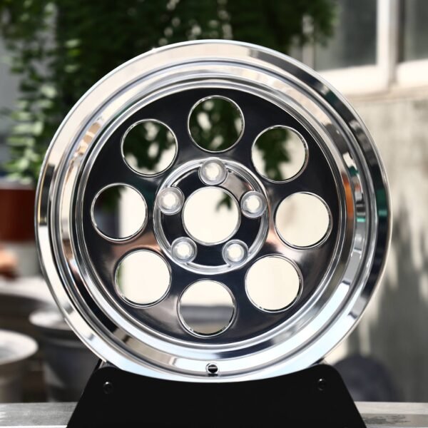 Jeep Wrangler JL wheels – Polished Round-Hole Deep Dish, front view