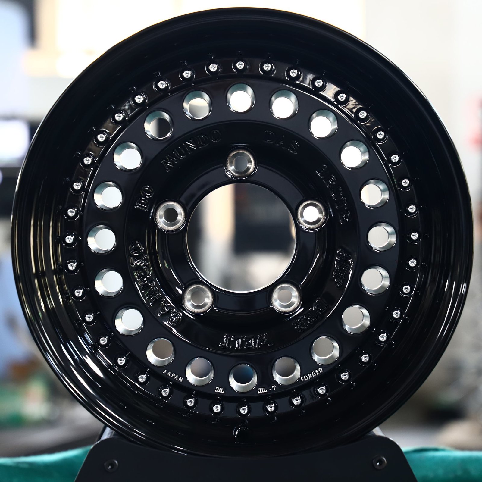 Jeep Wrangler wheels – Gloss Black Bolted Ring Hole Pattern, front view