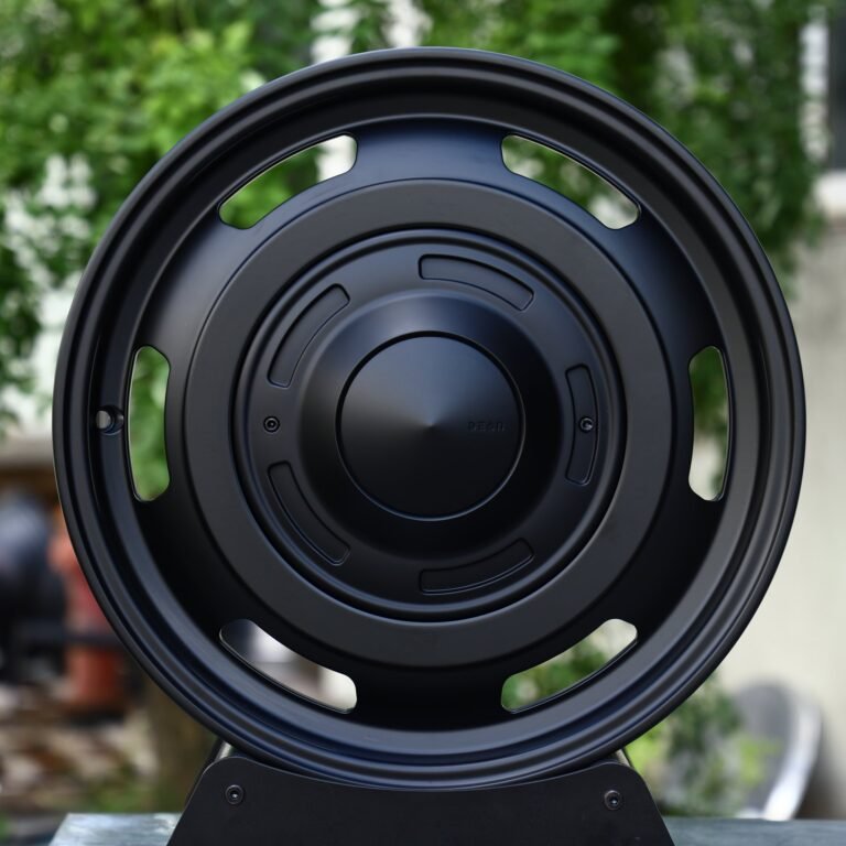 Jeep Wrangler wheels – Matte Black Steel-Style Slotted (Jeep Wrangler / Land Rover Defender Off-Road Forged Wheels – Matte Black Steel-Style), front view