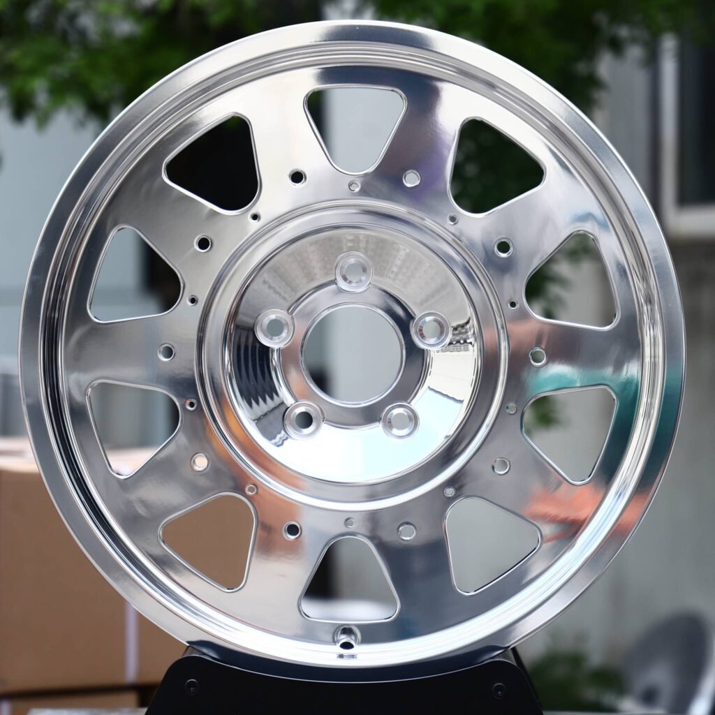 Jeep Wrangler wheels – Polished 8-Window Dish, front view