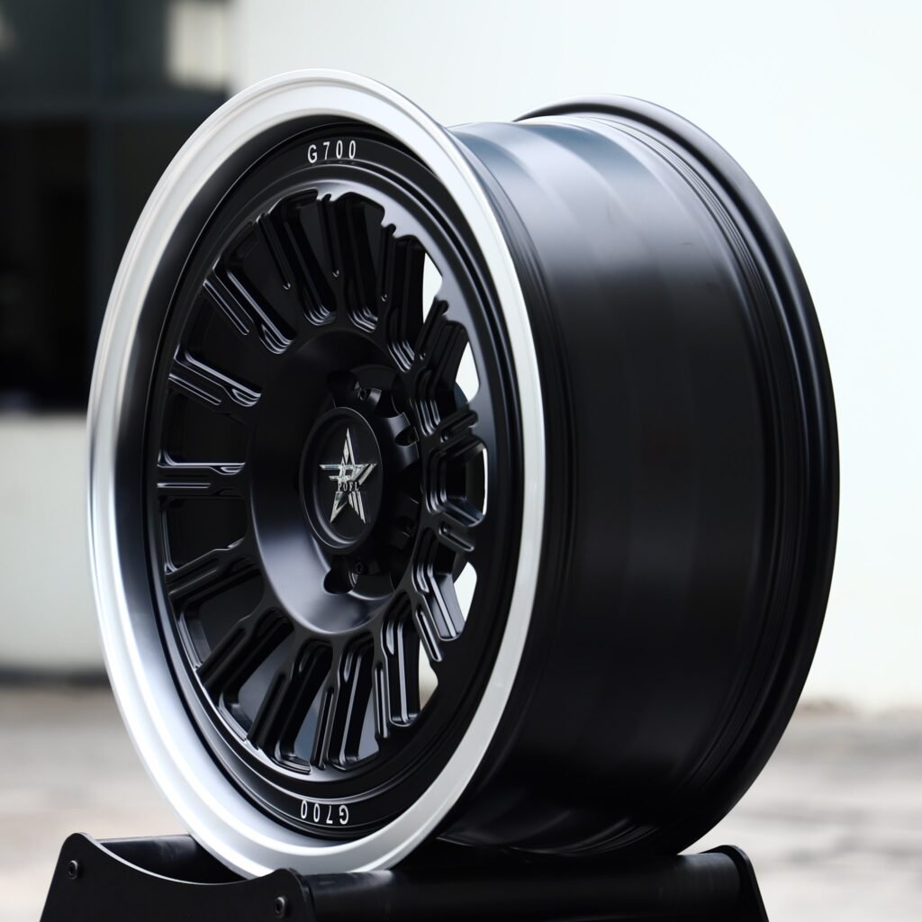 5x127 wheels – Satin Black Polished Lip 16-Spoke, side view
