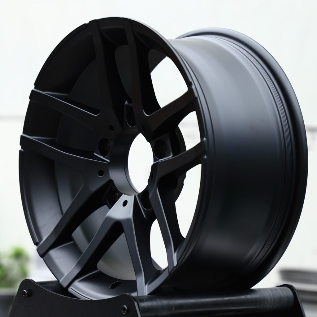 Land Rover Defender wheels – Satin Black Twin 5-Spoke, angled view