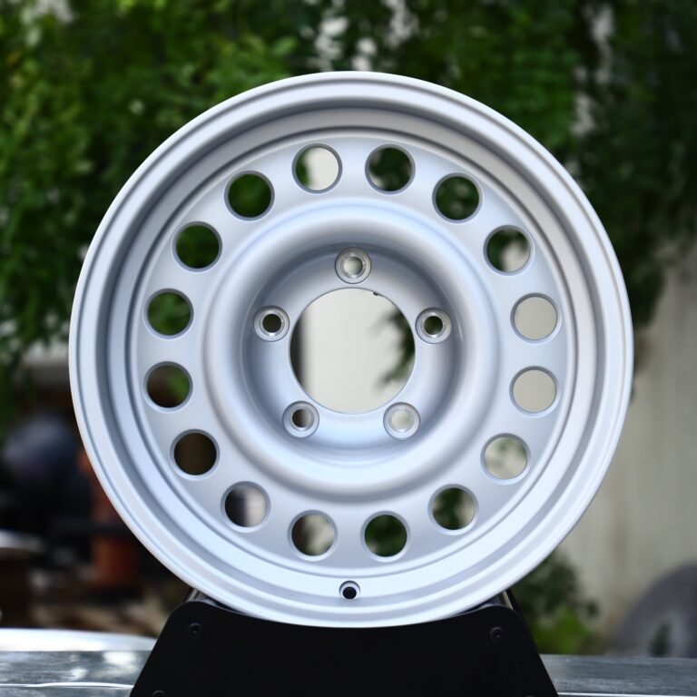 Jeep Wrangler wheels – Silver Steel-Style Round Hole (Jeep Wrangler / Land Rover Defender Off-Road Forged Wheels – Silver Steel-Style), front view