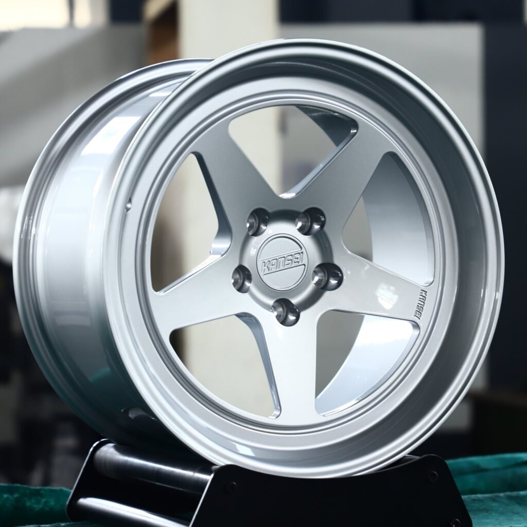 Honda Accord wheels – Matte Silver 5-Spoke Deep Lip (Kansei-Style), angled view