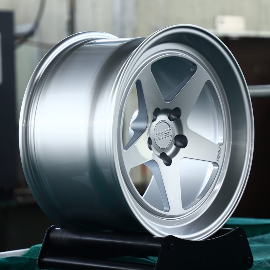 5x114.3 wheels – Matte Silver 5-Spoke Deep Lip (Kansei-Style), side view