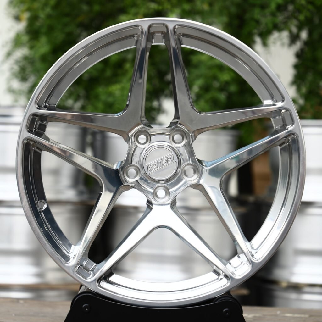 Tesla Model S wheels – Polished 5-Spoke Star Concave (Kansei-Style), front view