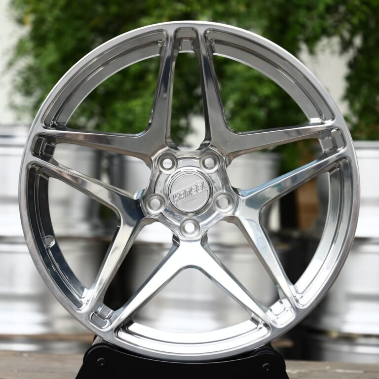 Tesla Model S wheels – Polished 5-Spoke Star Concave (Kansei-Style), front view