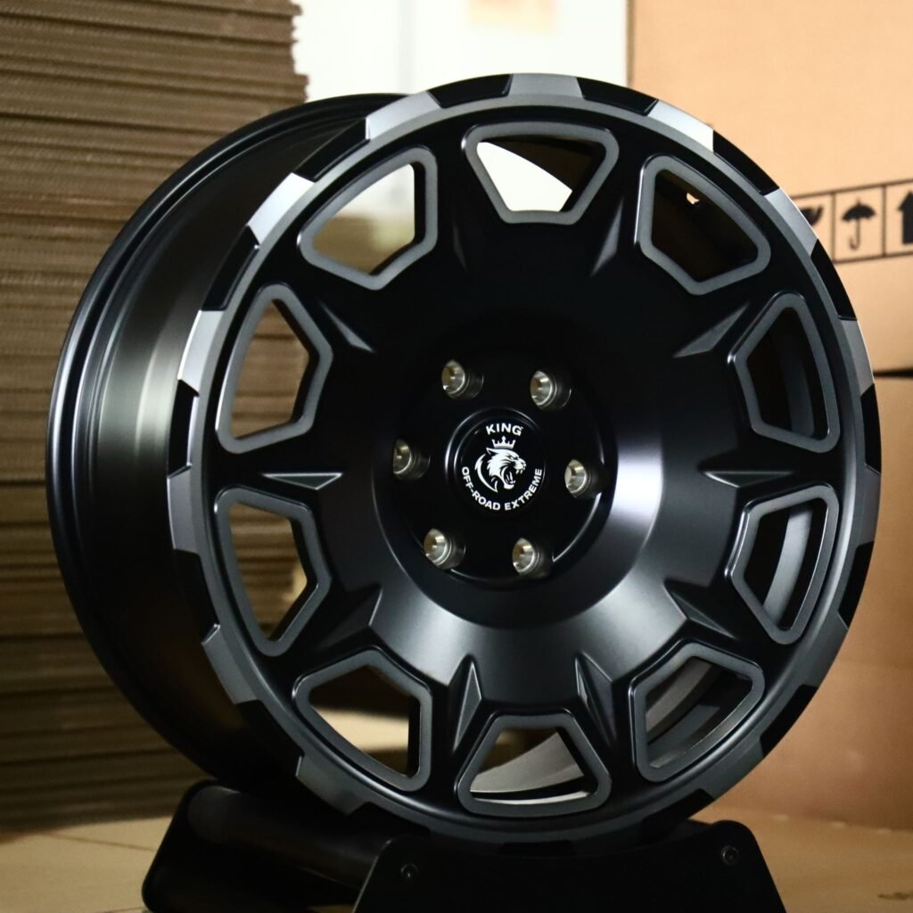 Lexus LX wheels – Matte Black Machined Window (King-Style), angled view