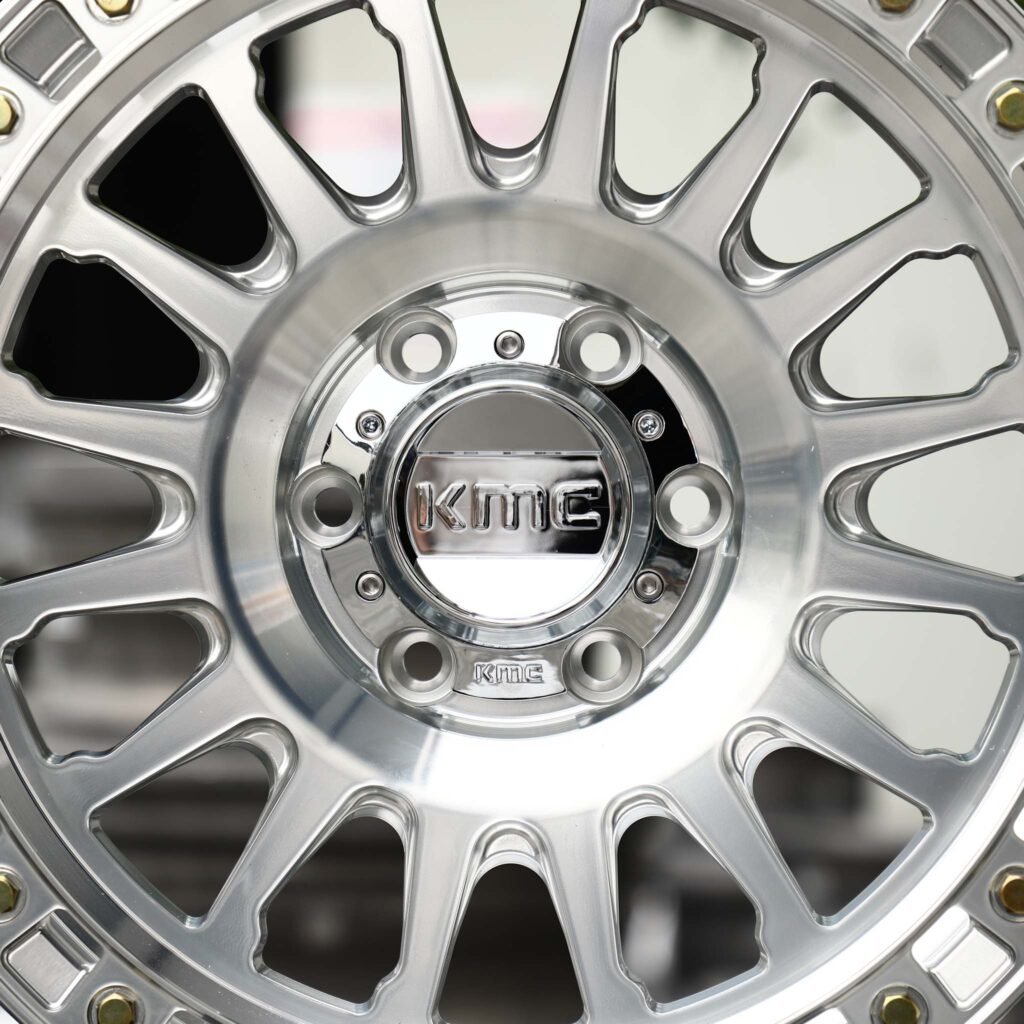 Toyota 4Runner wheels – Brushed Silver Multi-Spoke Beadlock (KMC-Style), lip and barrel detail
