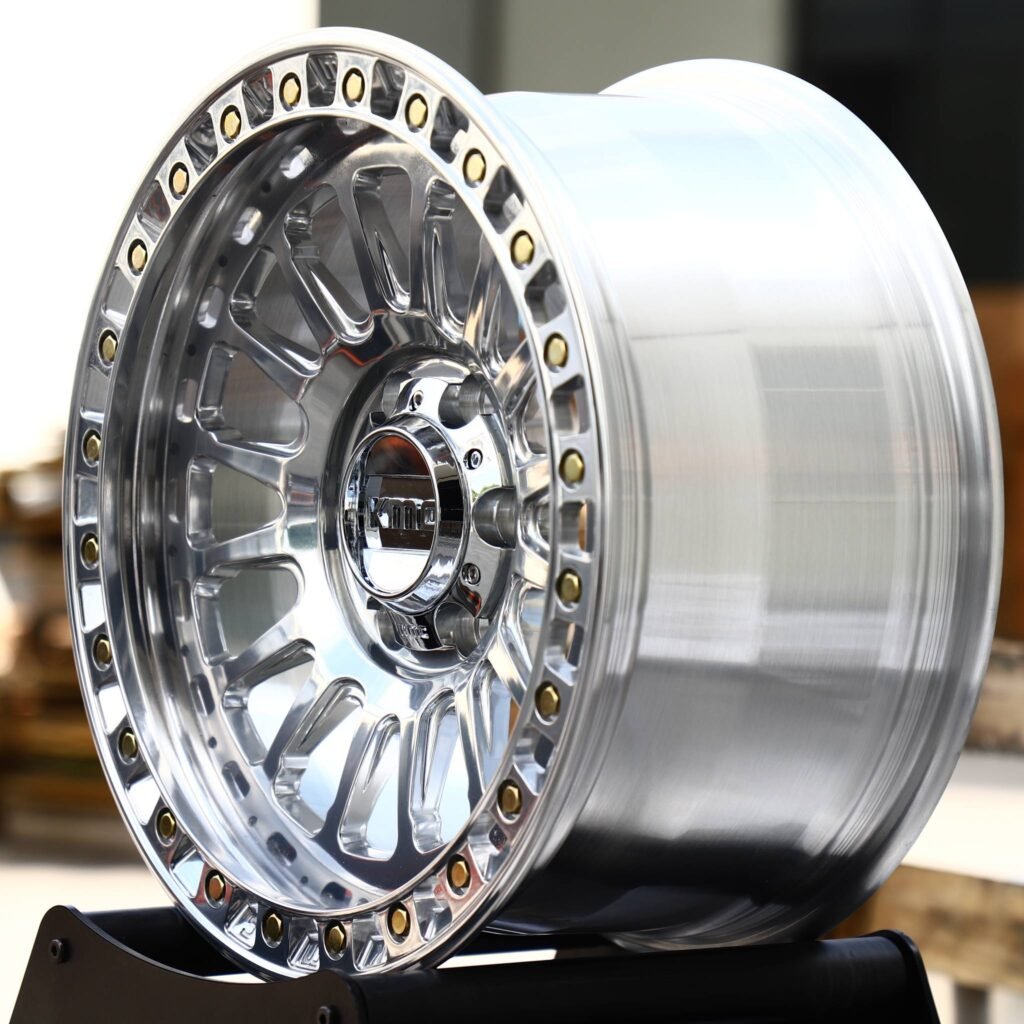 8x170 wheels – Chrome-Cap Polished 16-Spoke Bolted Ring Beadlock (KMC-Style), side view