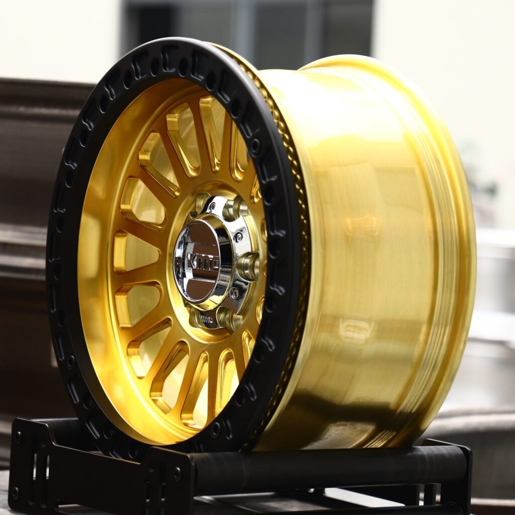 6x139.7 wheels – Gold Multi-Spoke Beadlock (KMC-Style), side view