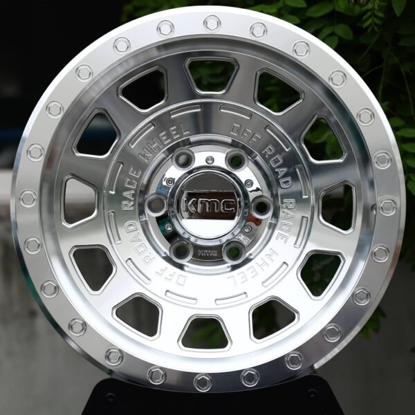 Ford F-150 wheels – Mirror Polished 15-Window Beadlock (KMC-Style), front view