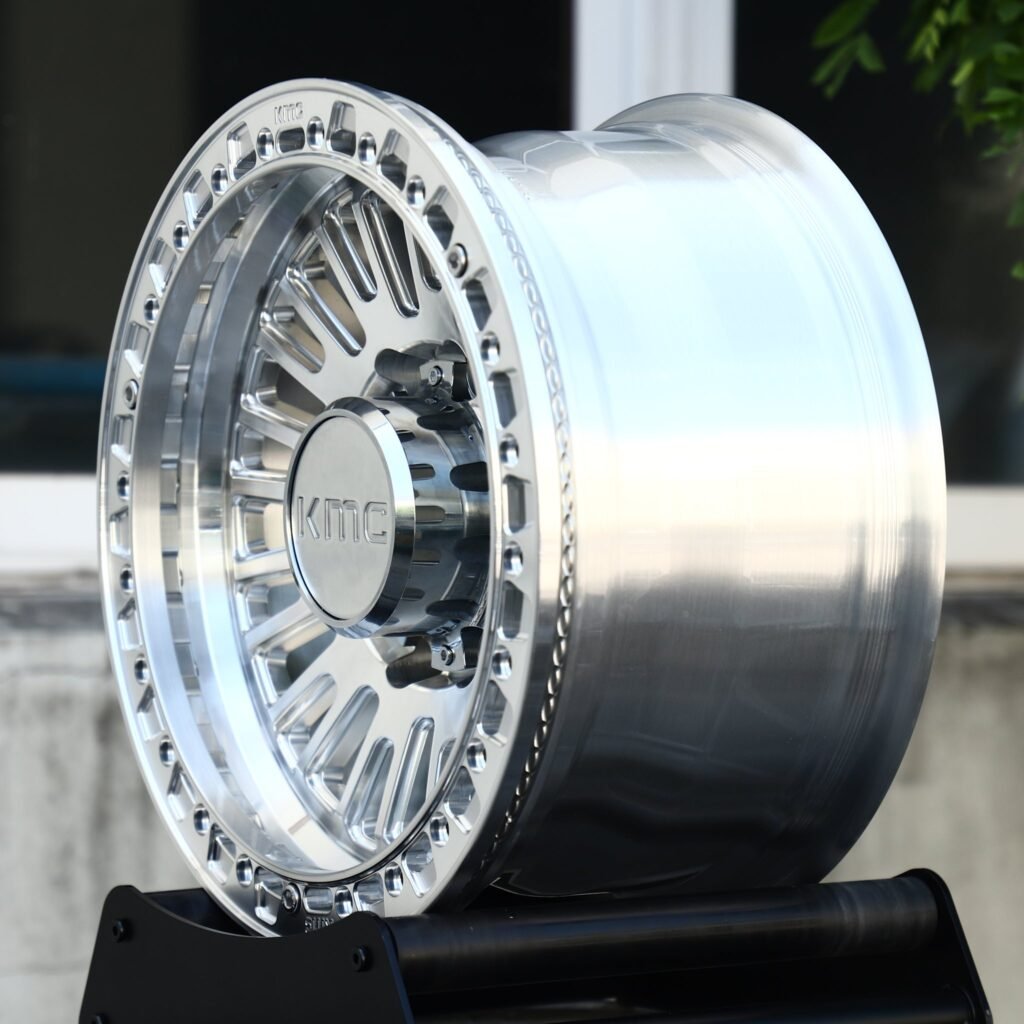8x170 wheels – Mirror Polished Fine Multi-Spoke Beadlock (KMC-Style), side view