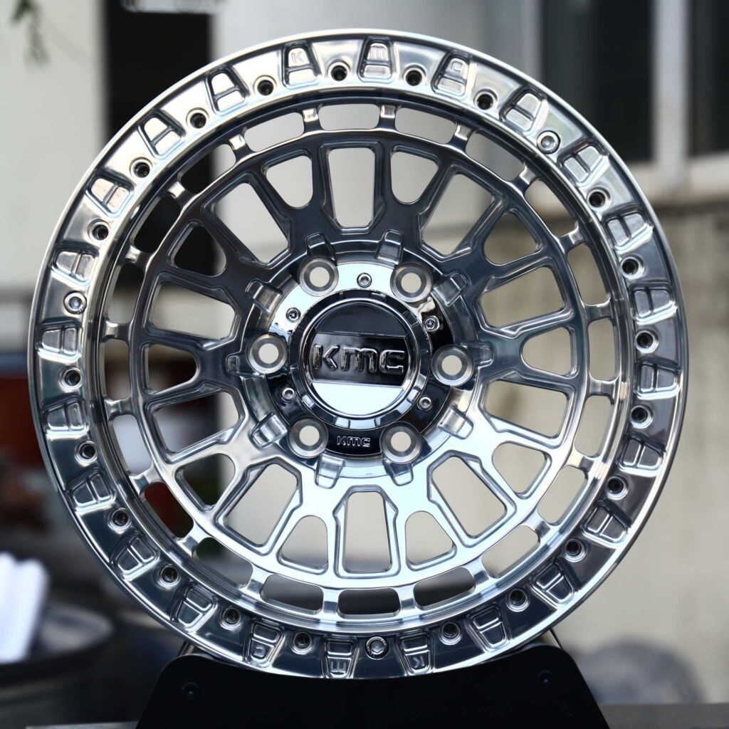 Toyota 4Runner wheels – Polished Mesh Double-Ring Beadlock (KMC-Style), front view