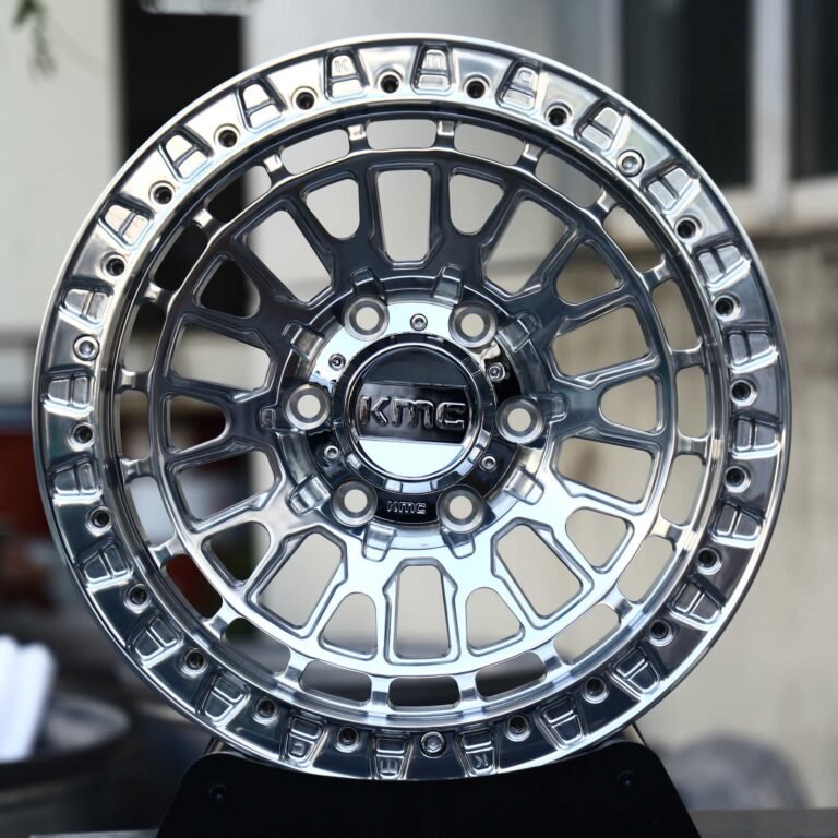 Toyota 4Runner wheels – Polished Mesh Double-Ring Beadlock (KMC-Style), front view