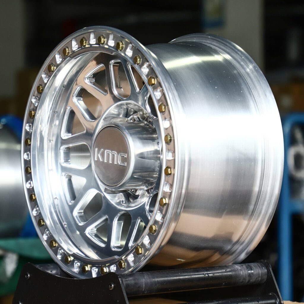 8x165.1 wheels – Polished Y-Spoke Bolted Ring Beadlock (KMC-Style), side view