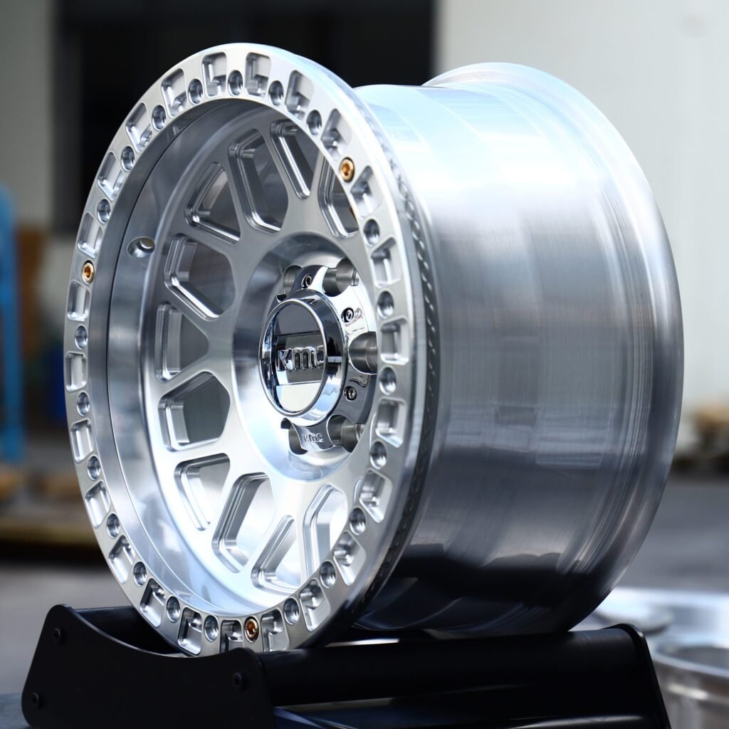 6x139.7 wheels – Polished Y-Spoke Bolted Ring Chrome Cap Beadlock (KMC-Style), side view