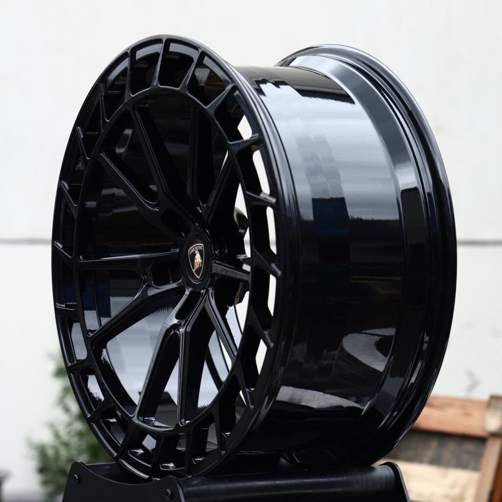 5x130 wheels – Gloss Black 10-Spoke Windowed Ring (Lamborghini OEM-Style), side view