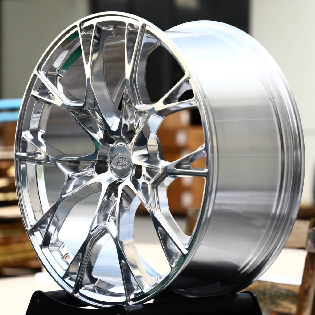 5x120 wheels – Polished Cross-Spoke Mesh (Land Rover OEM-Style), side view
