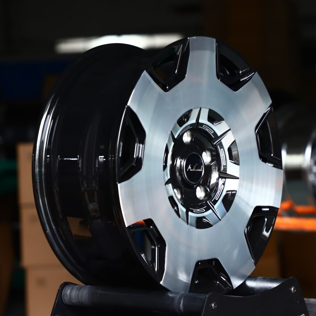 5x114.3 wheels – Black Machined 5-Spoke, side view