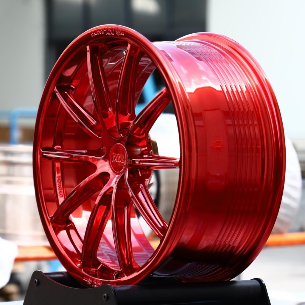 5x120 wheels – Candy Red 10-Spoke, side view