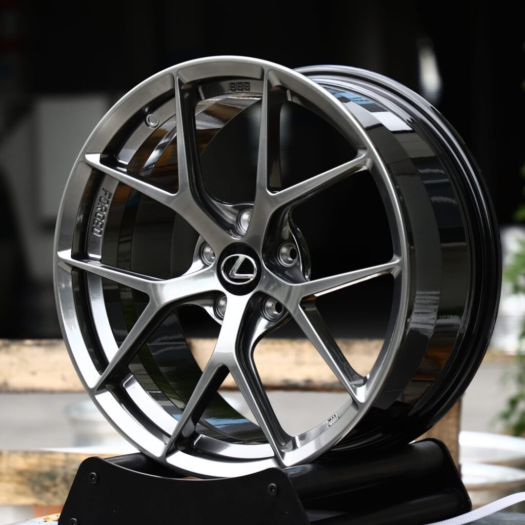 Lexus LS wheels – Black Chrome 5 Y-Spoke (Lexus OEM-Style), angled view