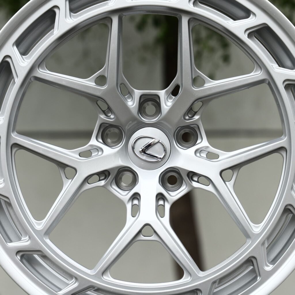 5x114.3 wheels – Bright Silver 5 Y-Spoke Windowed Ring (Lexus OEM-Style), side view