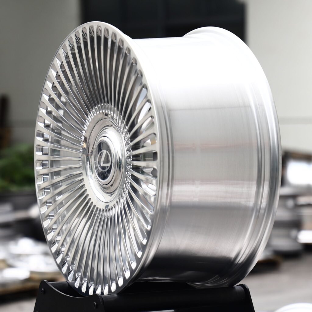 5x114.3 wheels – Brushed Silver Multi-Spoke Floating Cap (Lexus OEM-Style), side view