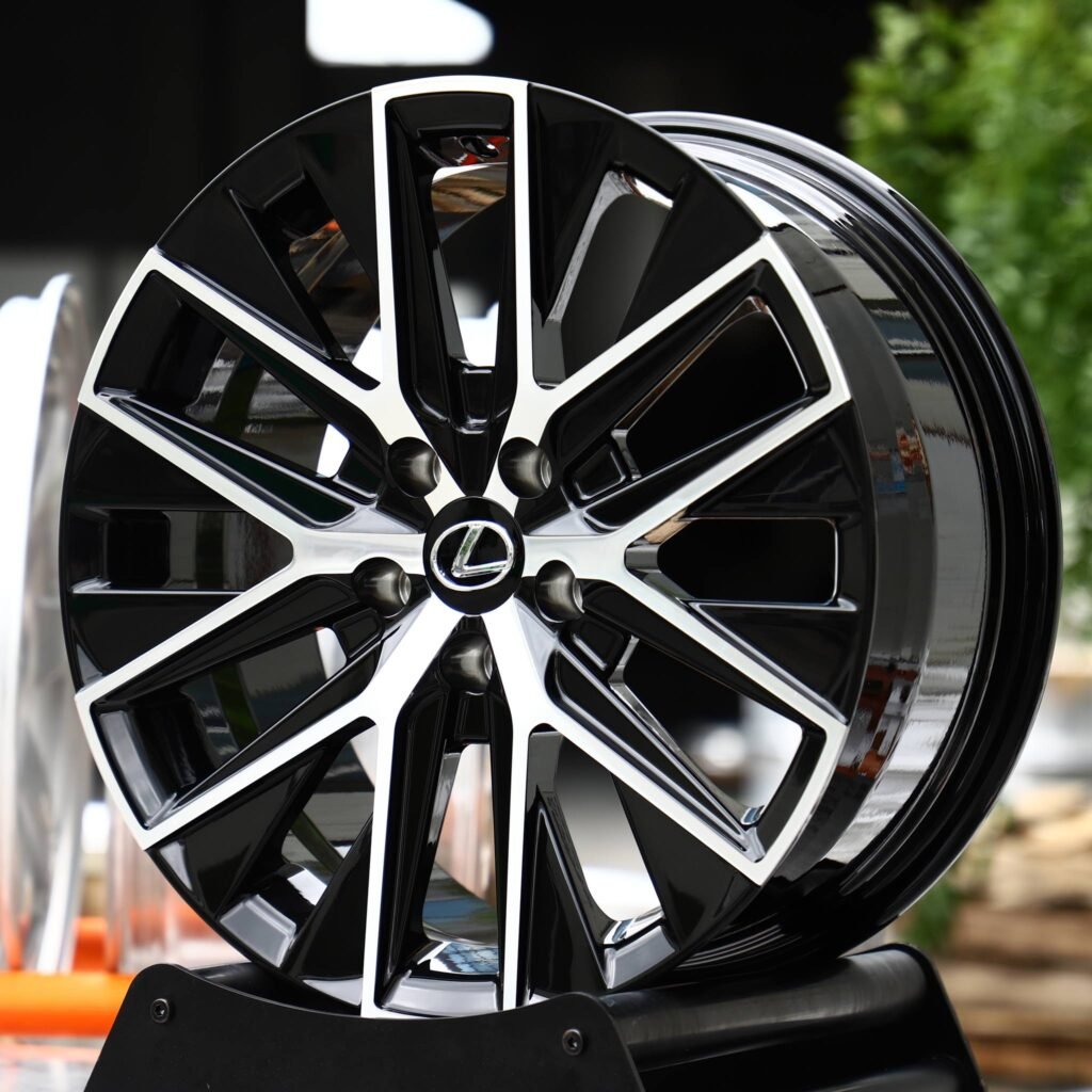 Lexus RC wheels – Gloss Black Machined Twin 5-Spoke Multi (Lexus OEM-Style), angled view