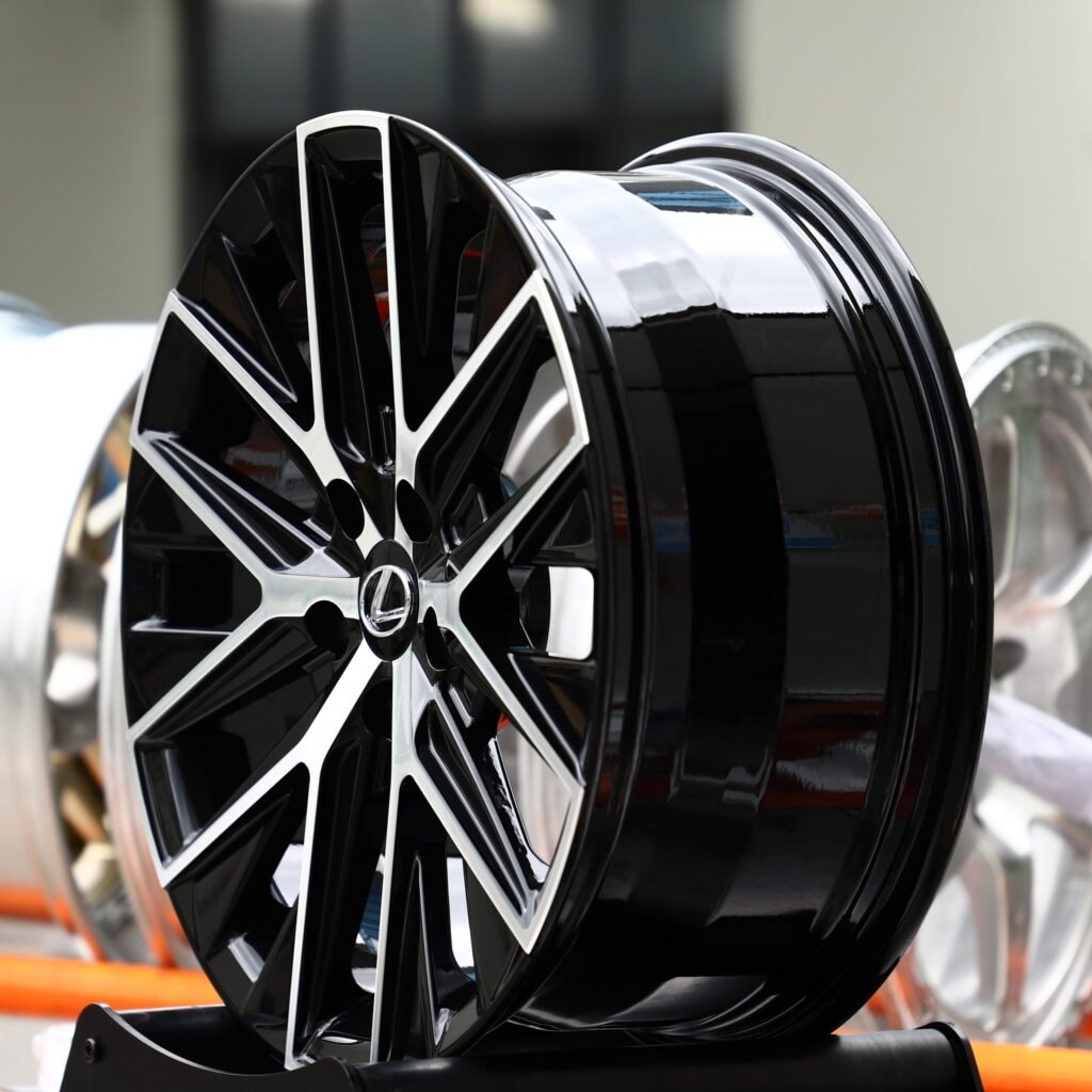 5x120 wheels – Gloss Black Machined Twin 5-Spoke Multi (Lexus OEM-Style), side view