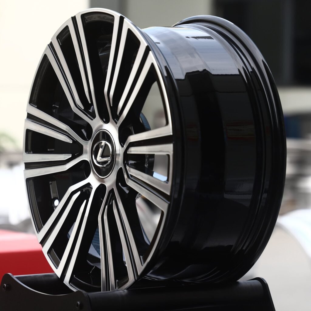 Lexus LX wheels – Gloss Black Machined Twin Multi-Spoke (Lexus OEM-Style), angled view