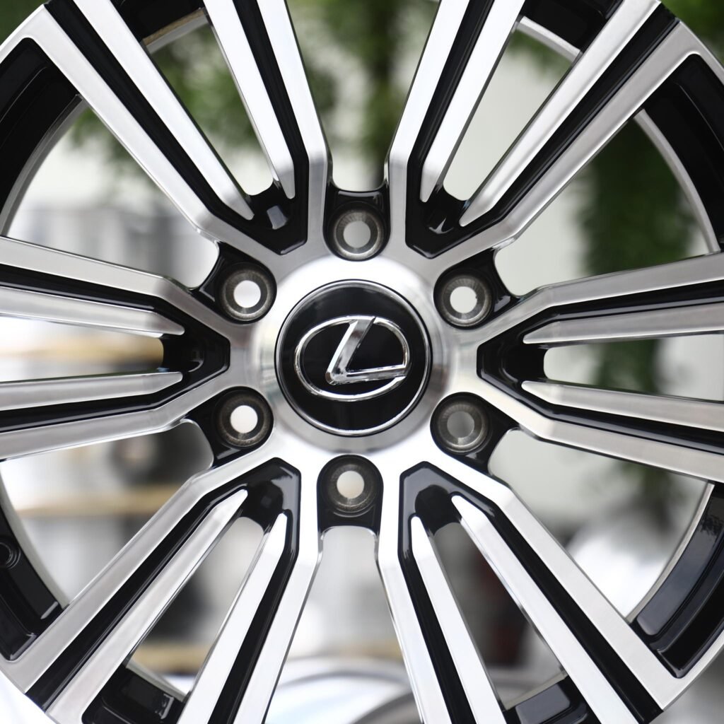 6x139.7 wheels – Gloss Black Machined Twin Multi-Spoke (Lexus OEM-Style), side view