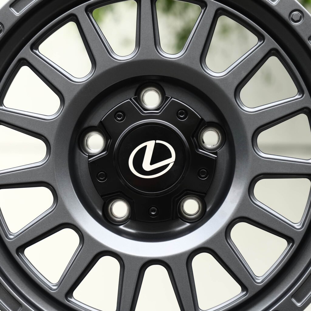 6x139.7 wheels – Gunmetal 15-Spoke (Lexus OEM-Style), side view