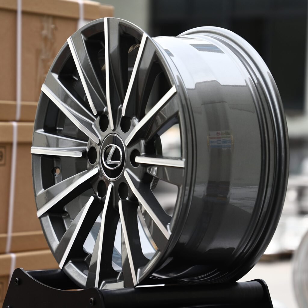 Lexus GX wheels – Gunmetal Machined Multi-Spoke (Lexus OEM-Style), angled view