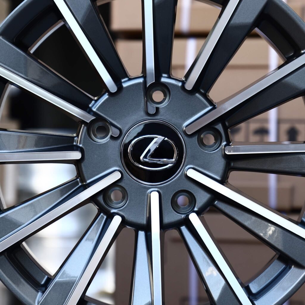 Lexus GS wheels – Gunmetal Machined Twin 10-Spoke Directional (Lexus OEM-Style), lip and barrel detail