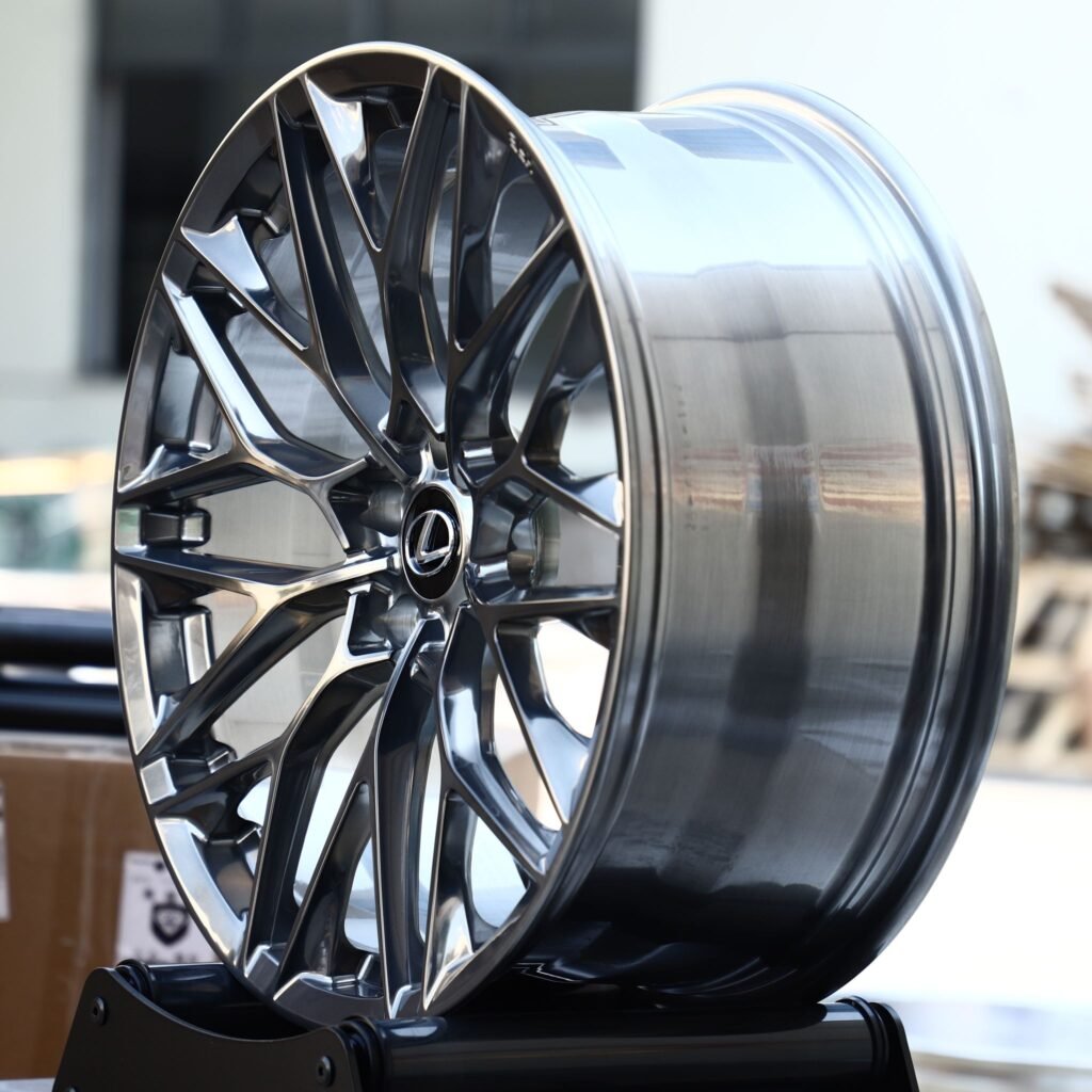 Lexus ES wheels – Metallic Gray Machined Y-Spoke Mesh (Lexus OEM-Style), angled view