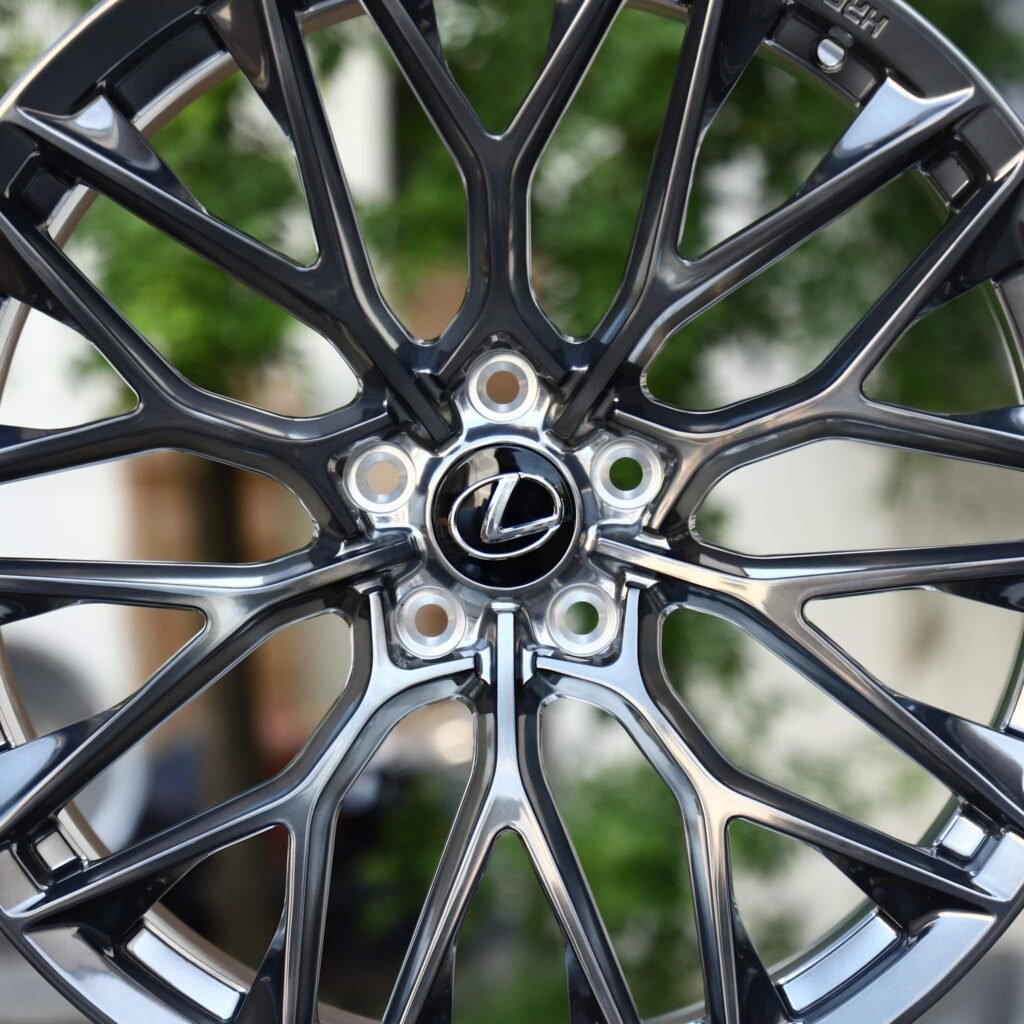 5x114.3 wheels – Metallic Gray Machined Y-Spoke Mesh (Lexus OEM-Style), side view